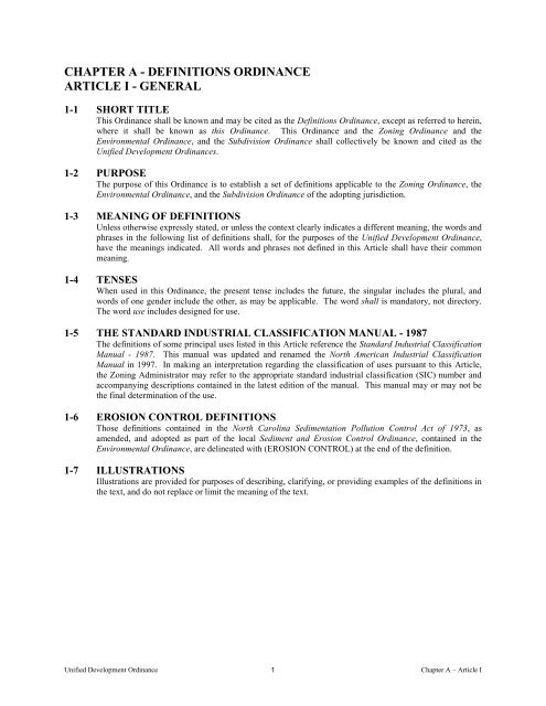 1 CHAPTER A - DEFINITIONS ORDINANCE ARTICLE I - GENERAL ...