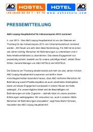 A&O Leipzig Hauptbahnhof für Inklusionspreis 2013 nominiert