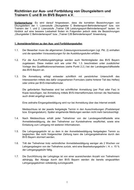 Richtlinien zur Aus- und Fortbildung von ... - BVS - Bayern eV