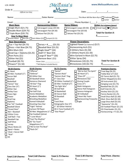 Download The LCA HS MUM Order Form