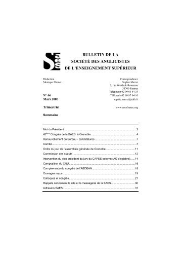 bulletin de la société des anglicistes de l'enseignement supérieur