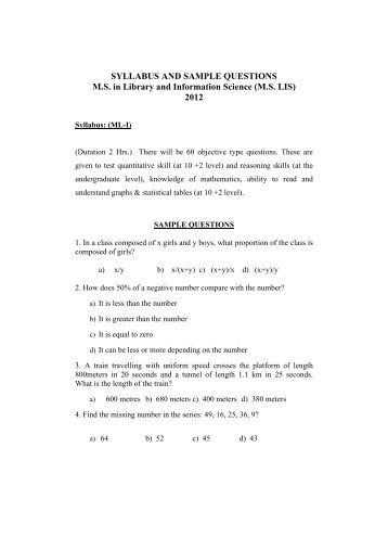 SYLLABUS AND SAMPLE QUESTIONS MS in Library and - Indian ...