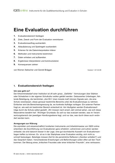 Eine Evaluation durchführen - IQES online