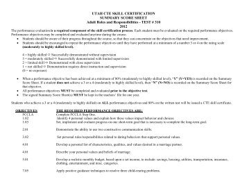 UTAH CTE SKILL CERTIFICATION SUMMARY SCORE SHEET ...