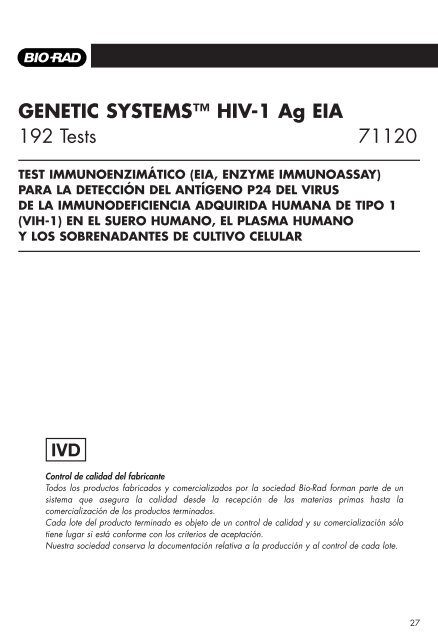 GENETIC SYSTEMS™ HIV-1 Ag EIA