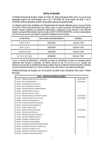 EDITAL NÂº 004/2009 O Prefeito Municipal de ... - ProMunicipio