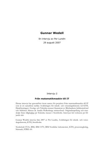 Microsoft Word - Intervju.Gunnar Wedell - Tekniska museet