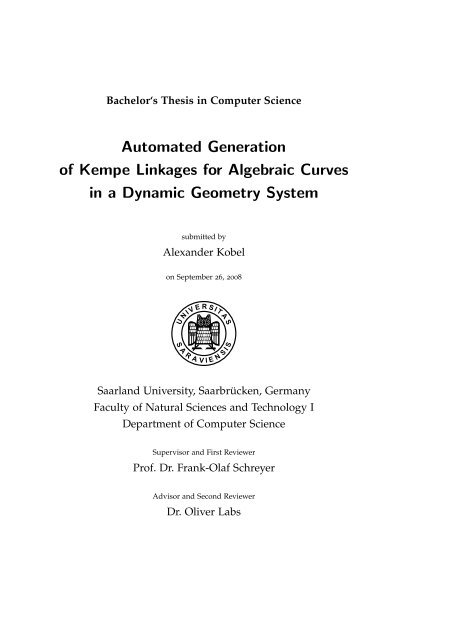 Automated Generation of Kempe Linkages for ... - Alexander Kobel