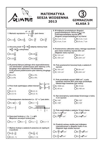 OLIMPUS Sesja wiosenna 2013 - Matematyka, kl. 1 Gimnazjum