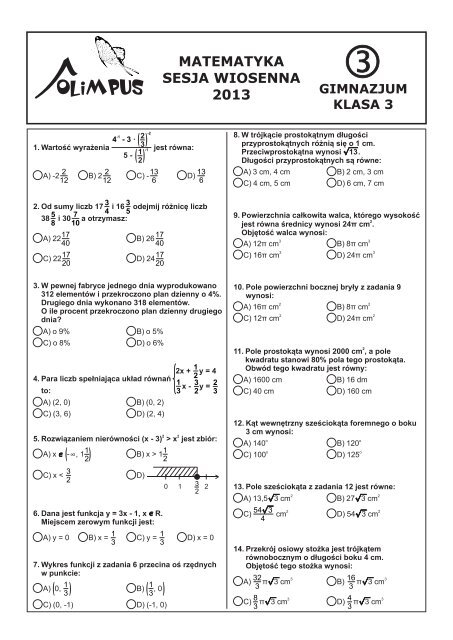 zadania 1 klasa gimnazjum matematyka