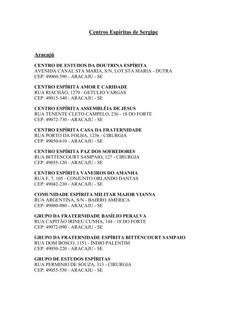 Centros EspÃ­ritas de Sergipe AracajÃº