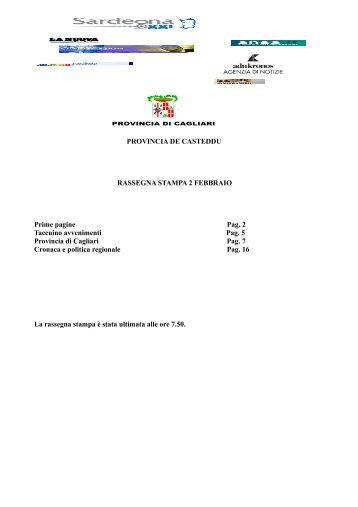 rassegna stampa 2 febbraio - Provincia di Cagliari