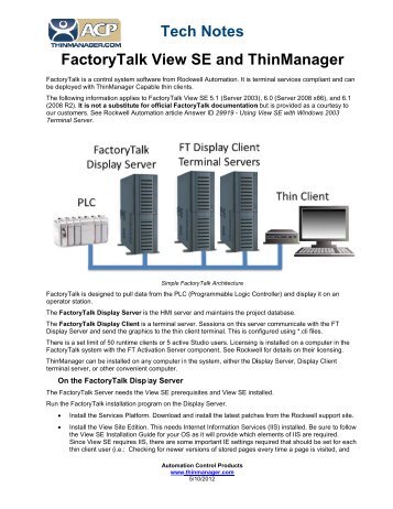 Rockwell FactoryTalk View SE and ThinManager