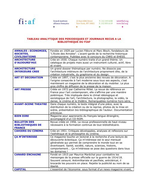 tableau analytique des eriodiques et journaux recus a la ...