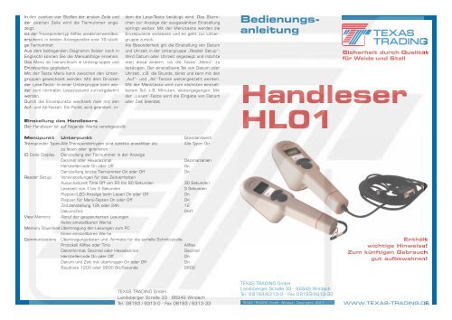 Handleser HL01 - Texas Trading GmbH