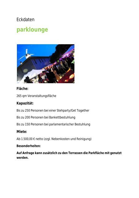 Informationen Räumlichkeiten Skulpturenpark 2011 - Köln Locations