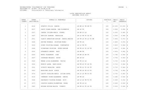 fara taxa - Universitatea ``Politehnica`` din Timisoara