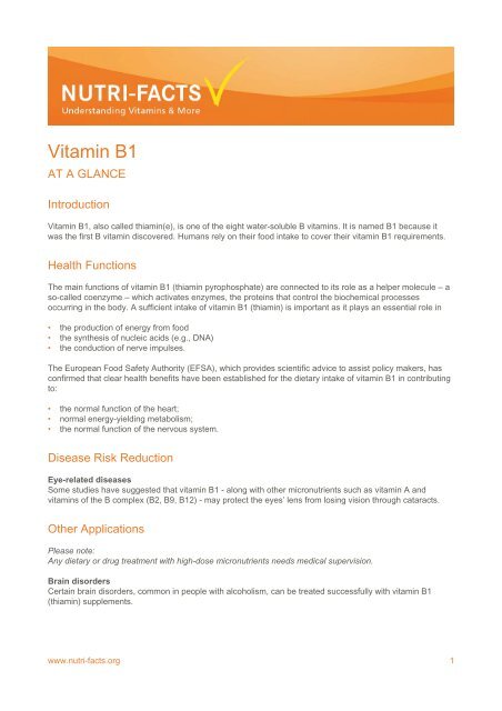 Vitamin B1 At A Glance Nutri Factsorg