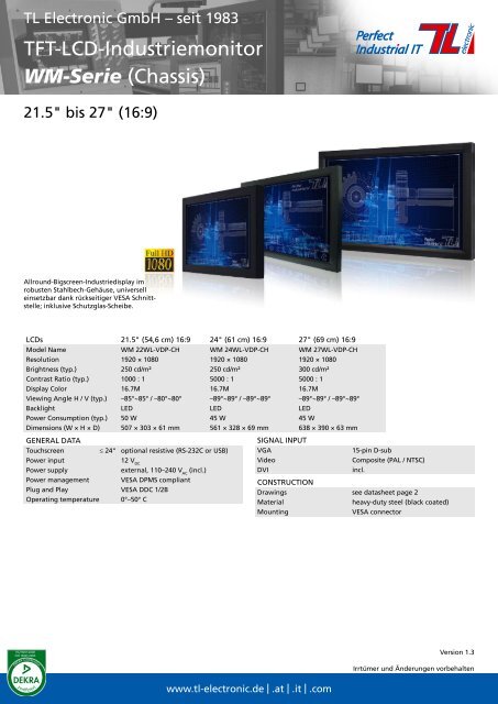 TFT-LCD-Industriemonitor WM-Serie (Chassis) - TL Electronic GmbH