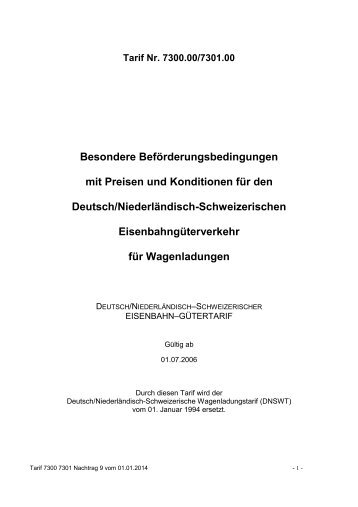 Besondere Beförderungsbedingungen mit Preisen und ... - SBB Cargo