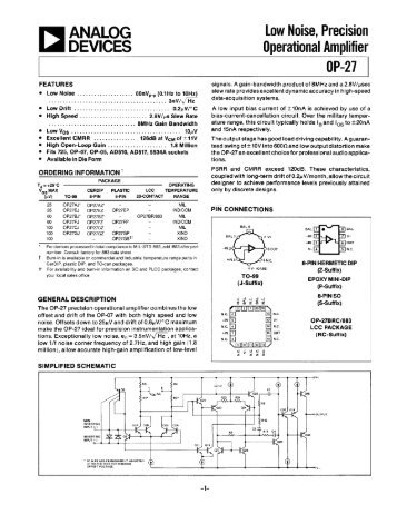 OP-27 Low Noise, Precision Operational Amplifier - LED