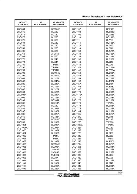 Transistor Cross Reference Chart