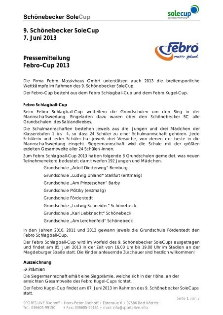 Pressemitteilung - Stadt SchÃƒÂ¶nebeck