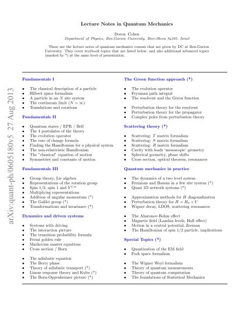 Lecture Notes In Quantum Mechanics Site Map