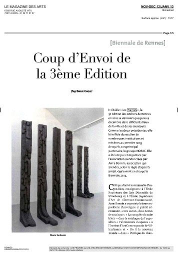 magazine des arts - Les Ateliers de Rennes