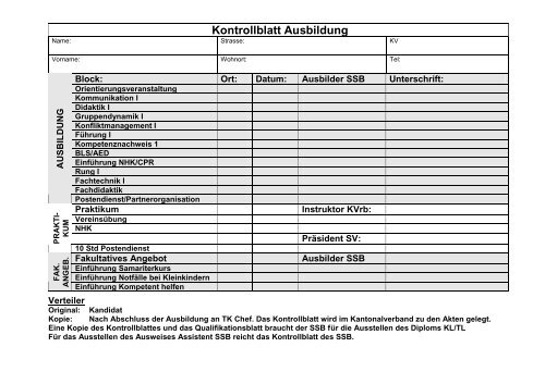 Kontrollblatt Ausbildung