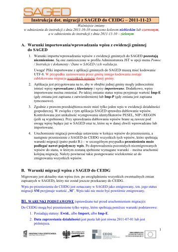 Instrukcja dot. migracji z SAGED do CEIDG - Ministerstwo Gospodarki