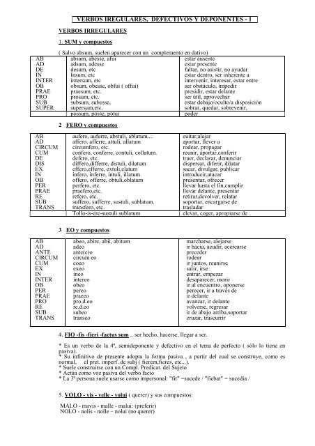 VERBOSIRREGULARES Y DEFECTIVOS - ies nÃºm. 1 - libertas