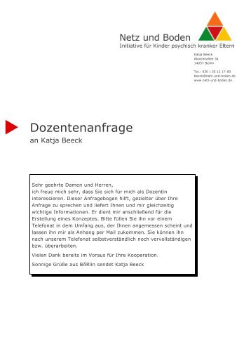 Formular Dozentenanfrage - Netz und Boden