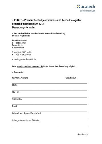 Formular fÃ¼r das Foto-Stipendium (pdf) - acatech PUNKT > Start