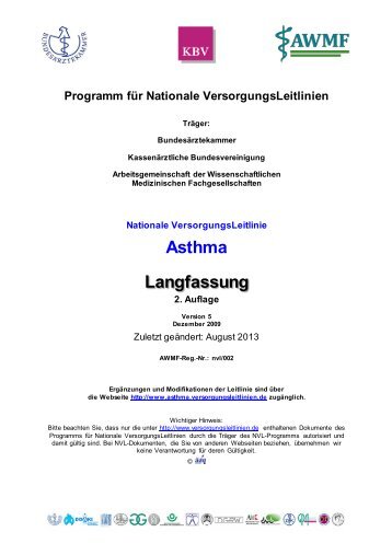 Nationale VersorgungsLeitlinie Asthma - Langfassung, 2 ... - AWMF