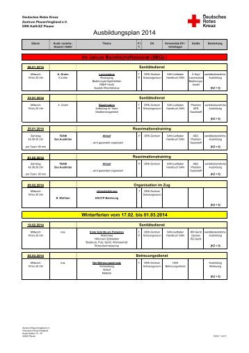 Ausbildungsplan 2014 - DRK Zentrum Plauen / Vogtland eV