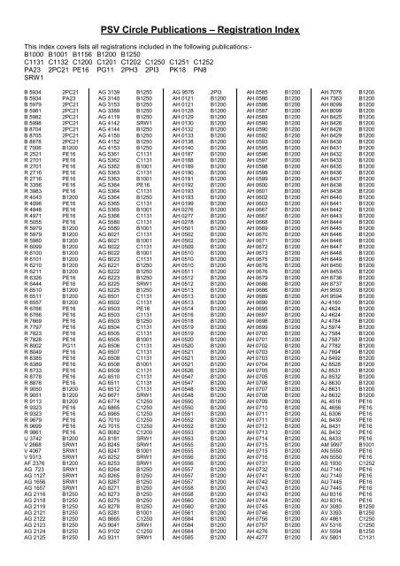 PSV Circle Publications â Registration Index - The PSV Circle Website