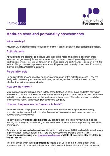 Aptitude tests and personality tests and personality assessments ...