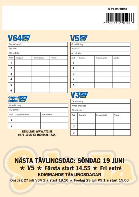 ONSDAG 15 JUNI Ã¢Â€Â“ START KL 18.10 - Solvalla