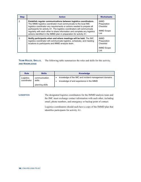 Incident Management Mission Diagnostic Method, Version 1.0 - Cert