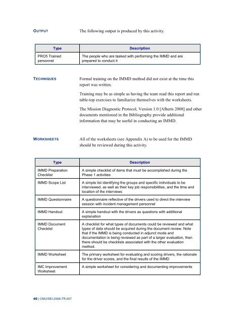 Incident Management Mission Diagnostic Method, Version 1.0 - Cert