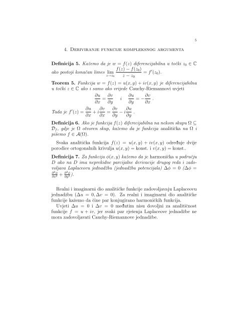 1. Funkcije kompleksne varijable f : C Ã¢Â†Â’ C f(z) = w = f(x + iy) = u(x, y ...