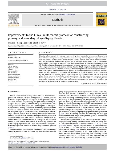 Improvements to the Kunkel mutagenesis protocol - University of ...