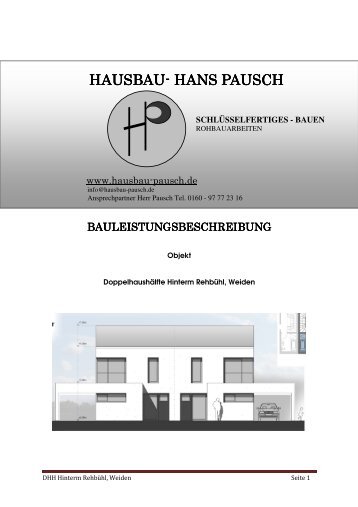 Baubeschreibung Rehbühl neu - Hans Pausch Hausbau eK