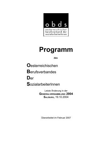 Programm des OBDS - Ãsterreichischer Berufsverband der ...