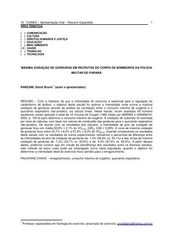 máxima oxidação de gorduras em recrutas do corpo de bombeiros ...