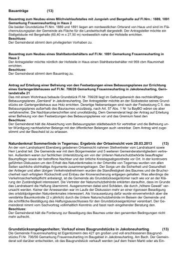 Niederschrift Gemeinderatssitzung Frauenneuharting 21.03.13
