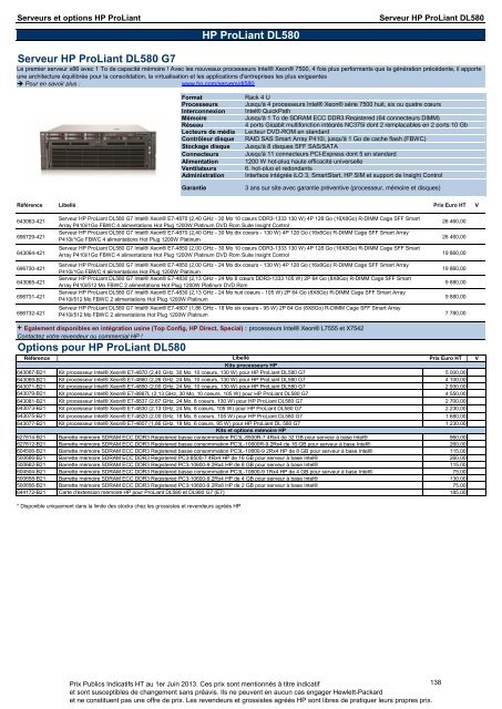 Catalogue Serveurs et Options HP ProLiant - Hewlett-Packard ...