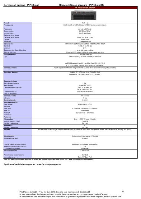 Catalogue Serveurs et Options HP ProLiant - Hewlett-Packard ...