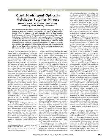 Giant Birefringent Optics in Multilayer Polymer Mirrors - CEMS